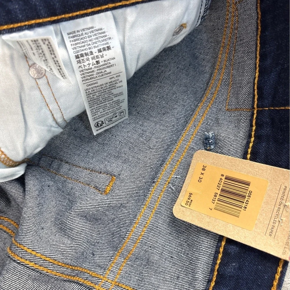 Levi's Jeans Mens 38x30 514 Straight Dark Wash Indigo Stretch Denim NEW